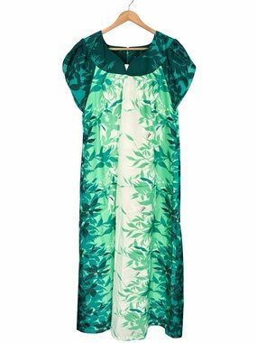 Vintage Hawaiian Maxi Dress Green Ombre Tropical Aloha M Resort